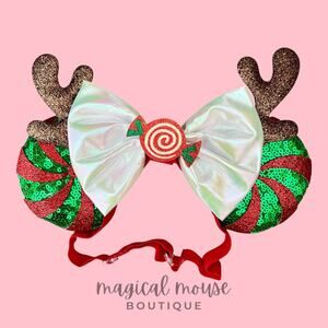 🎄 Jingle Jolly Elastic Minnie Ears | Disney-Inspired Adjustable Christmas Ears